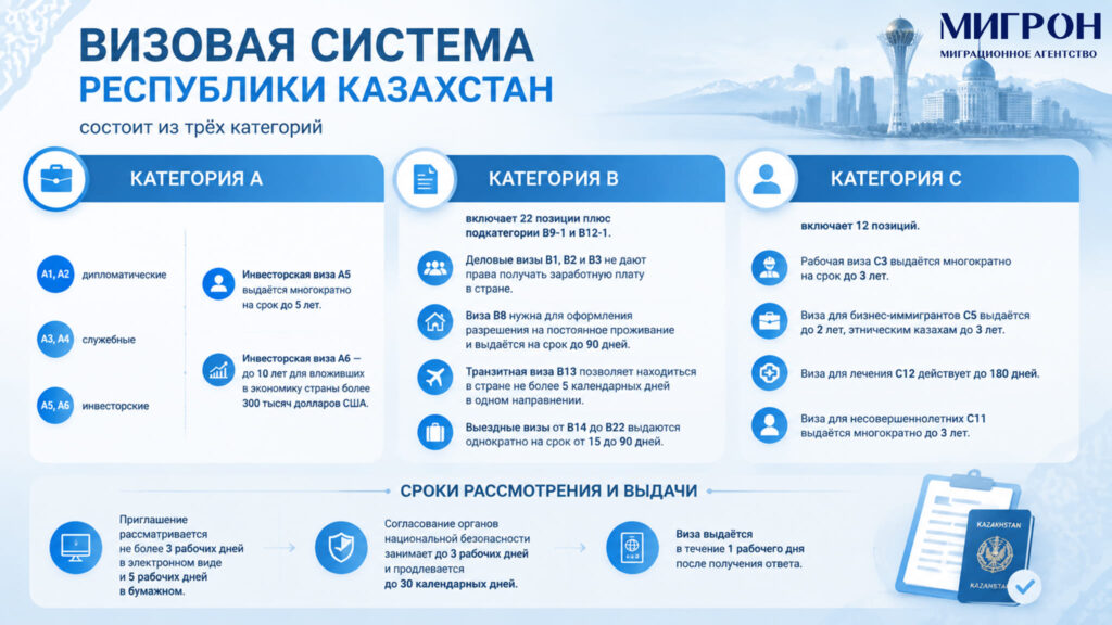 Все категории и виды виз Казахстана инфографика