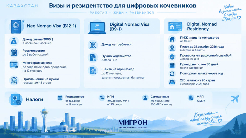 Виза цифрового кочевника в Казахстан в 2026 году Digital Nomad Visa, Neo Nomad Visa инфографика